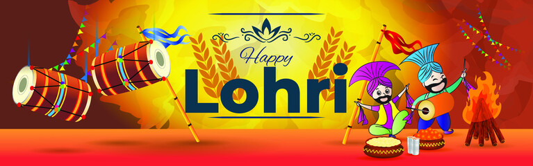 Vector illustration for happy Lohri, Indian punjabi festival with festival theme elements.
flyer,banner,greeting ,concept for festive background