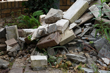 stack of old bricks in the yard