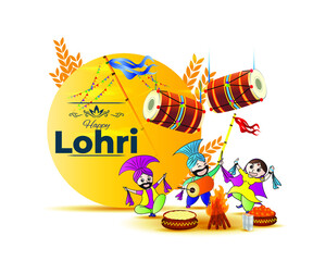 Vector illustration for happy Lohri, Indian punjabi festival with festival theme elements.
flyer,banner,greeting ,concept for festive background