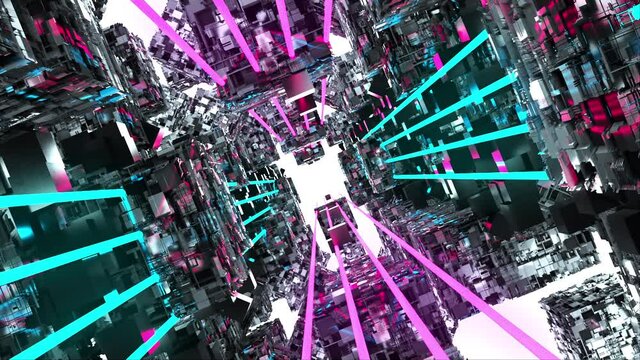 3d render of sci-fi tunnel. Digital backdrop virtual reality, computer generated. Information technology concept