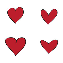 Red heart brush hand drawn icon set isolated on white background. Red hearts icon for love symbol and Valentine's day. Dry brush painted collection of hearts, creative art concept. Vector illustration