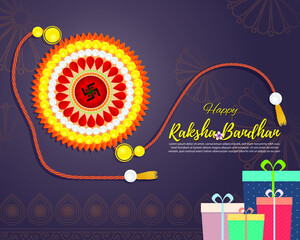 Indian festival offer banner /greeting background concept for raksha bandhan with brother sister, sacred love band on beautiful geometrical backdrop