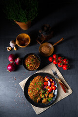 Buckwheat groats baked in the oven with beef goulash