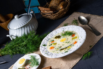 Dill soup with potato, fresh dill and egg