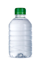 Small bottle of mineral water in plastic isolated on white