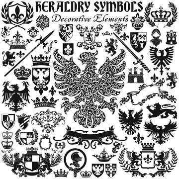 Heraldic royal symbol coat of arms elements vector silhouette collection