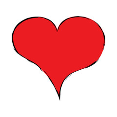 Red heart brush hand drawn icon isolated on white background. Red heart icon for love symbol,passion sign and Valentine's day. Dry brush painted heart.Creative beautiful art design,vector illustration