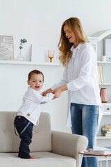 Mom and baby having fun at home