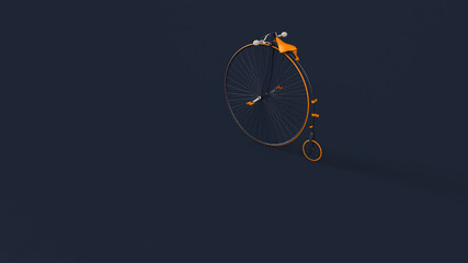 Penny Farthing Bicycle Blue Orange White 3d illustration