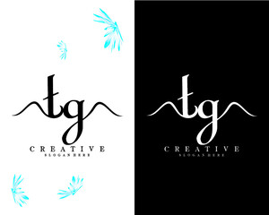 tg, gt creative handwriting letter, initial logo vector design on white and black background