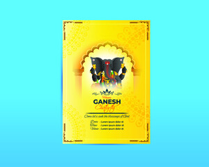 VECTOR ILLUSTRATION FOR INDIAN LORD GANESHA FESTIVAL WITH HINDI TEXT MEANS GANESHA CHATURTHI, FESTIVE BACKGROUND CONCEPT, FLYER, BANNER, GREETING