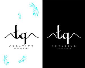 tq, qt creative handwriting letter, initial logo vector design on white and black background