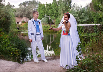 Caucasian wedding couple. Ukraine.