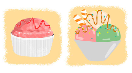 beautiful ice cream on a yellow background postcard