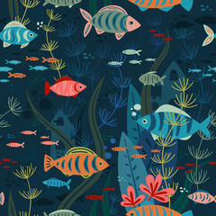 Aquarium fishes life seamless pattern