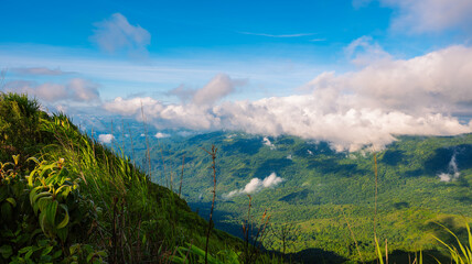 The morning misty mountains at Pha Hua Sing, Mountain view from the top. Phetchabun, Thailand, Asia.