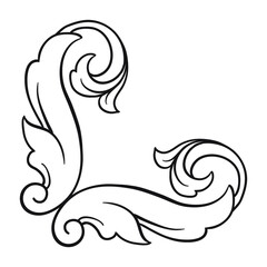 Vintage Ornament Element in baroque style with filigree and floral engrave the best situated for create frame, border, banner. It's hand drawn foliage swirl like victorian or damask design arabesque.