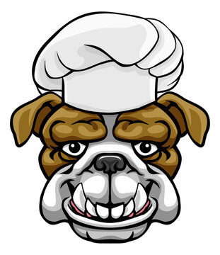 A friendly bulldog chef mascot cartoon character