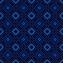 Seamless background with blue Muslim pattern. Geometry. Textile. Ethnic boho ornament. Vector illustration for web design or print.