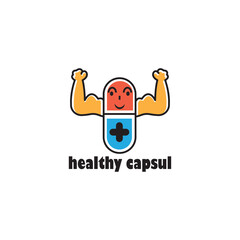 healthy capsules simple logo illustration of a strong human vector design