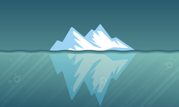 Surface and underwater iceberg, vector art illustration.