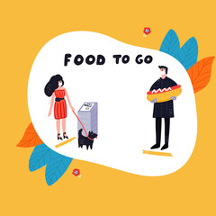 Woman makes takeaway order through terminal to prevent spread of coronavirus infection. New rules for restaurant industry