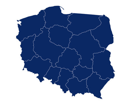 Fototapeta Karte von Polen mit Regionen und Grenzen