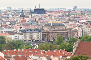 Fototapeta na wymiar Aerial view of National museum from Prague castle