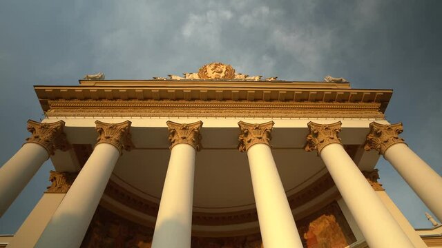 a beautiful historic building with large columns in the territory of VDNH,2020