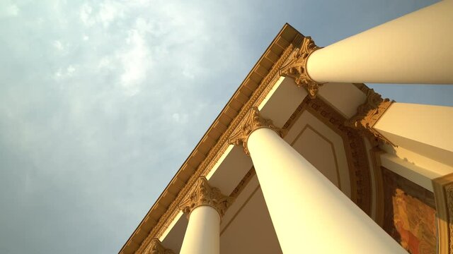 a beautiful historic building with large columns in the territory of VDNH,2020