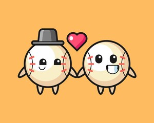 Baseball couple cartoon fall in love