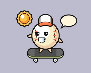 Baseball cartoon ride a skateboard