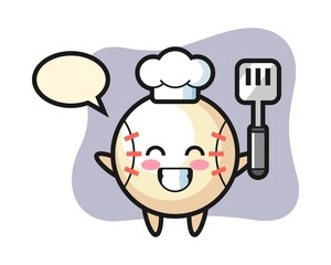 Baseball chef cartoon is cooking