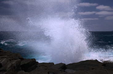 Gran Canaria, north coast, powerful ocean waves brought by winter wind storm

