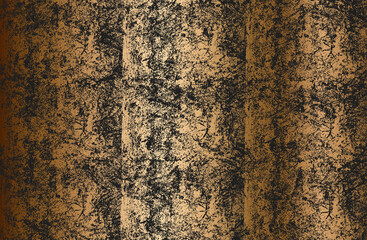 Distress old golden rusted peeled, scrathed metal vector texture with cracked paint. EPS8 illustration.