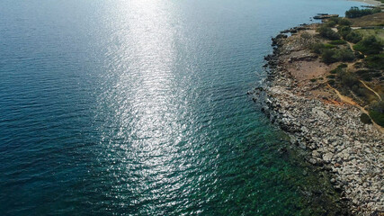 Plage d'Aliko sur l'île de Naxos dans les Cyclades en Grèce vue du ciel