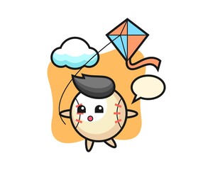 Baseball cartoon is playing kite