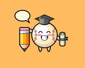 Baseball cartoon graduation with a giant pencil