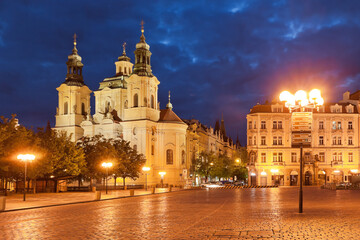 Fototapeta na wymiar Illuminated Old town of Prague during twilight