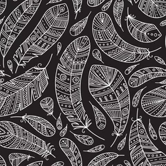 No drill light filtering roller blinds Boho style Feathers seamless pattern in boho style
