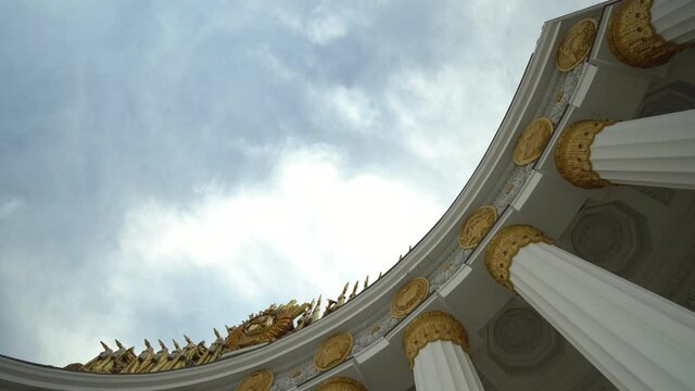 a beautiful historic building with large columns in the territory of VDNH,2020