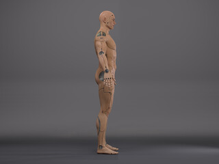 3D Render : the portrait of male cyborg  in the studio
