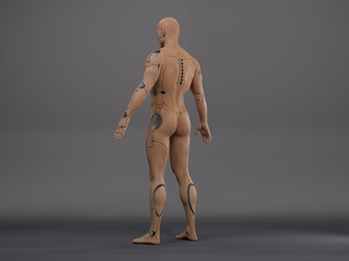 3D Render : the portrait of male cyborg  in the studio