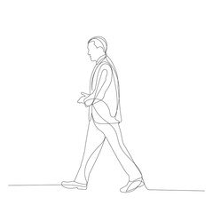  isolated, one line drawing of a man walking