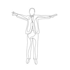 vector, isolated, one line drawing of a man jumping, sketch