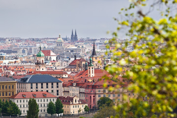 View of Prague's Old town from above from below the Prague castle
