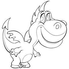sketch of a cute dragon with small wings, coloring book, cartoon illustration, isolated object on a white background, vector illustration,