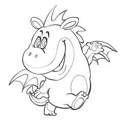 sketch of a cute dragon with small wings, coloring book, cartoon illustration, isolated object on a white background, vector illustration,