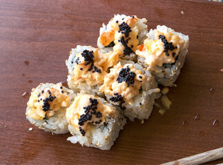 rolls on the board, japanese food