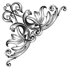 Vintage Ornament Element in baroque style with filigree and floral engrave the best situated for create frame, border, banner. It's hand drawn foliage swirl like victorian or damask design arabesque.